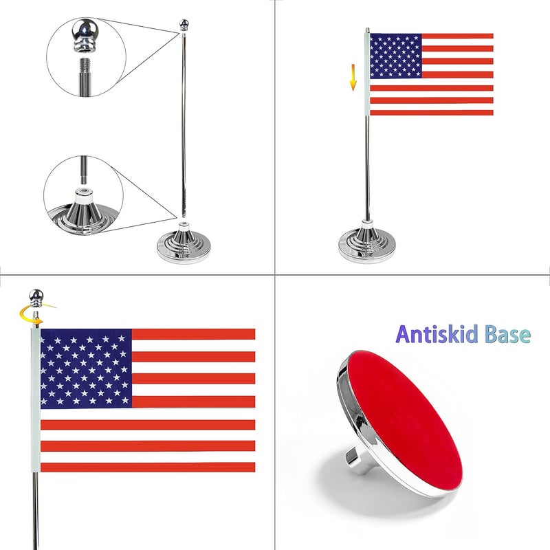 WXTWK 2 Pack US American flag USA Desk Flag Small Mini United States Table Flags With Stand Base,for 4th of July Party Veteran's Day Home Office Festival Events Celebration Decorations - Image 3